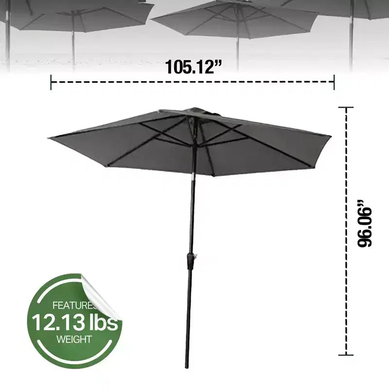 Parasol de marché rond en tissu, pour jardin et extérieur, auvent ombragé avec manivelle automatique et inclinaison, gris/marron