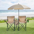 BrylaneHome Twin Folding Picnic Chairs With Umbrella & Cooler