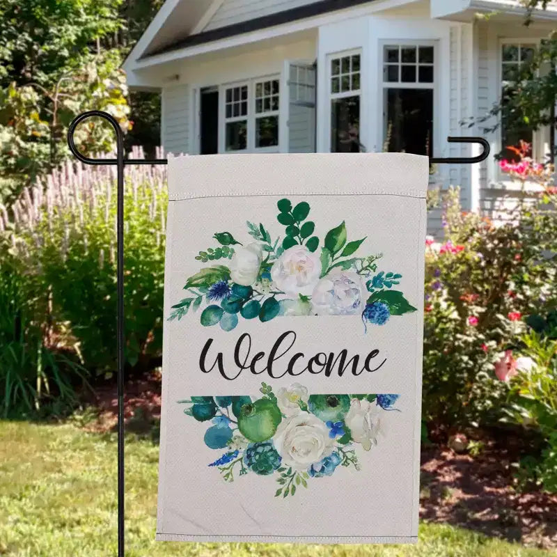 Drapeau de jardin extérieur « Bienvenue au printemps » motif fleurs diverses 18 x 12.5