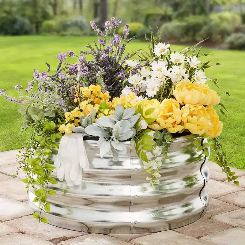 The Lakeside Collection Round Galvanized Raised Garden Bed Kit -