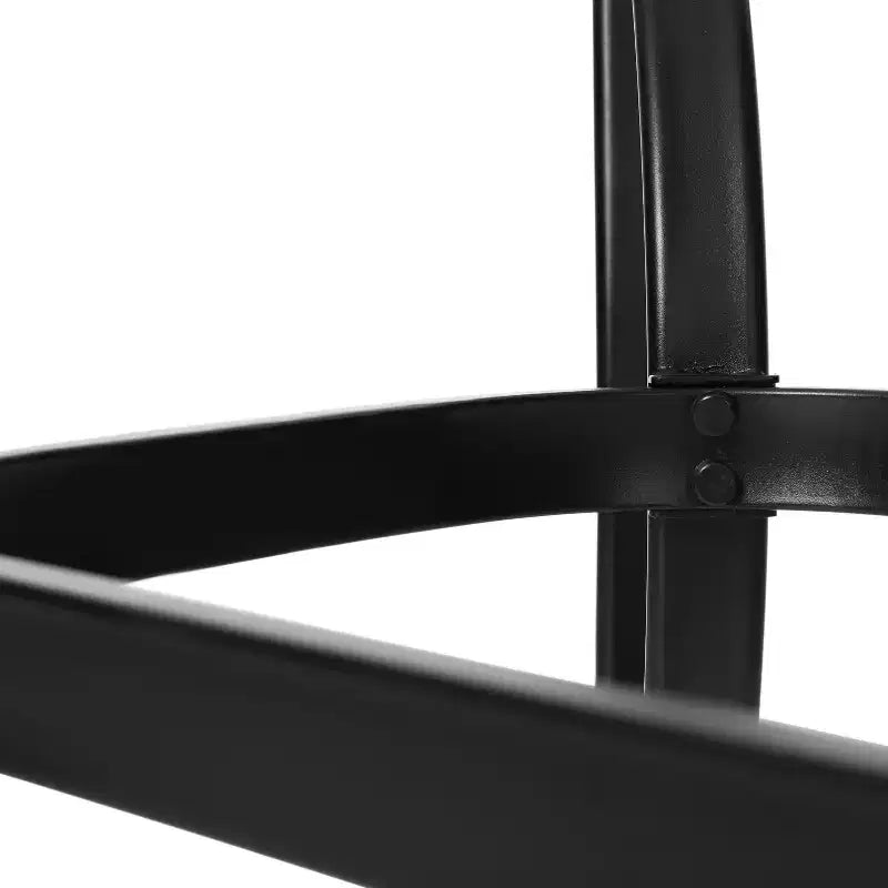 Table de terrasse rectangulaire avec plateau en verre trempé, trou pour parasol et structure en tubes d'acier noir