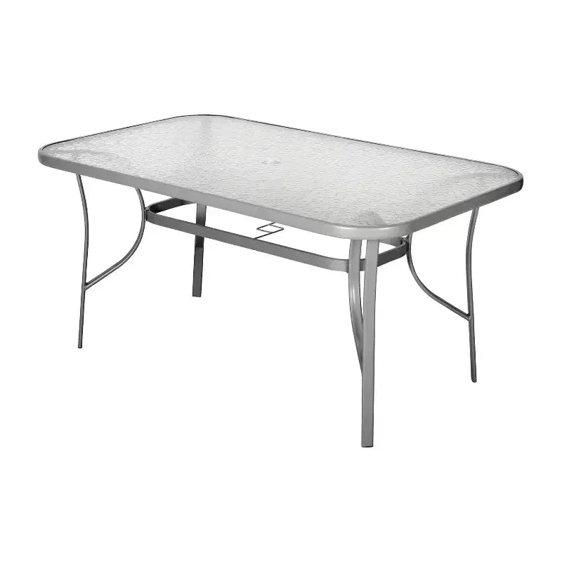 Emma and Oliver Rectangular Tempered Glass Top Patio Table with Umbrella Hole and Black Steel Tube Frame