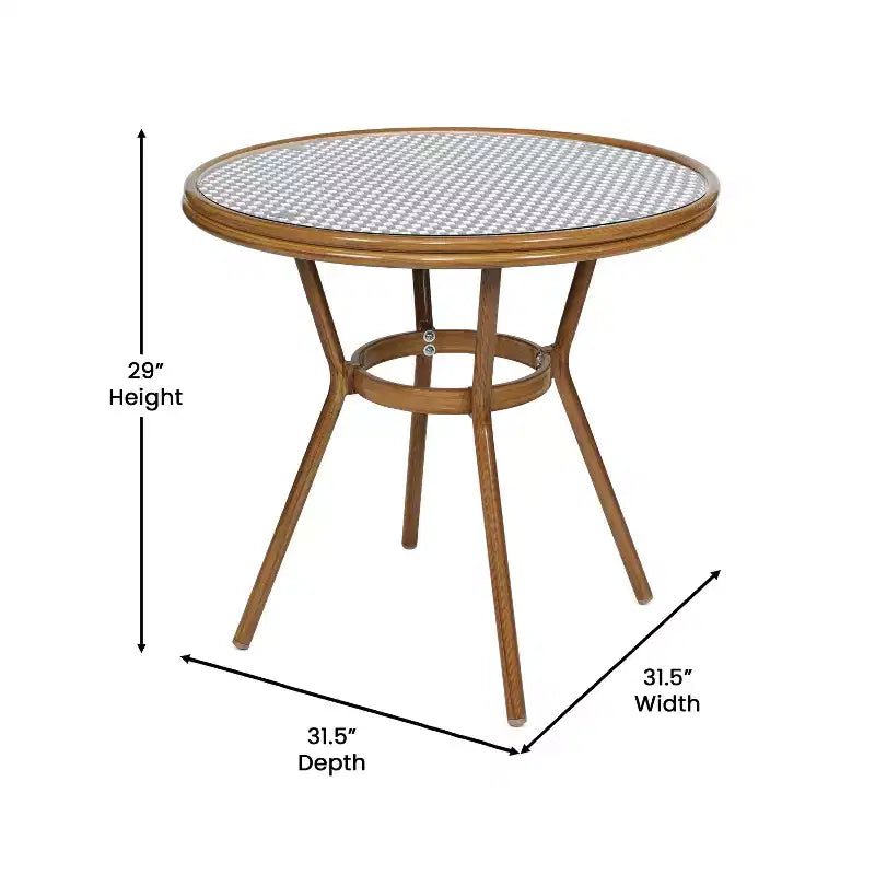 Table et chaises style bistrot — Comprenant un plateau en verre et une fabrication en osier PE