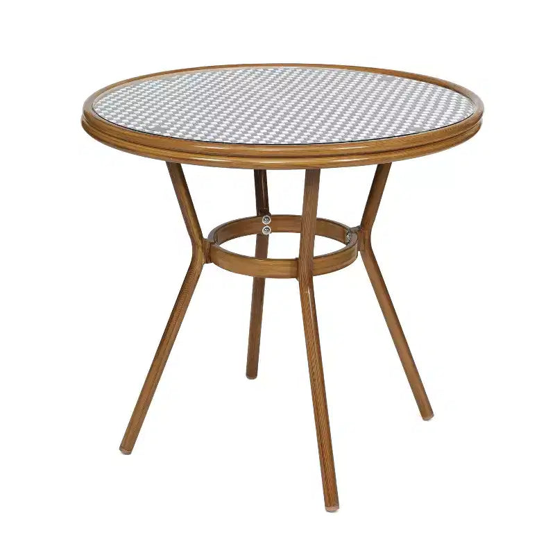 Table et chaises style bistrot — Comprenant un plateau en verre et une fabrication en osier PE