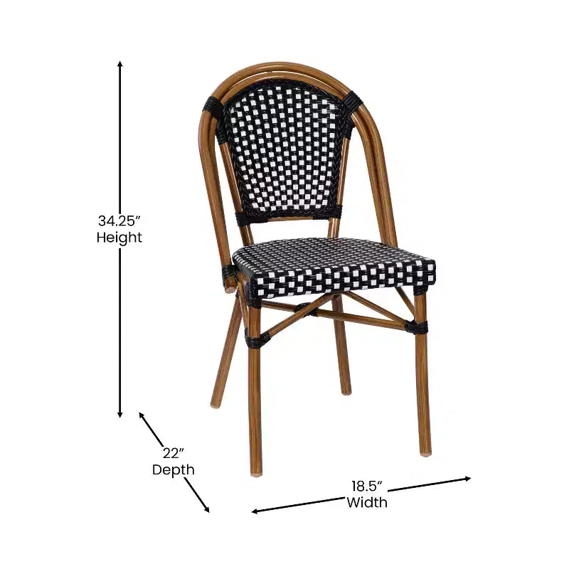Table et chaises style bistrot — Comprenant un plateau en verre et une fabrication en osier PE