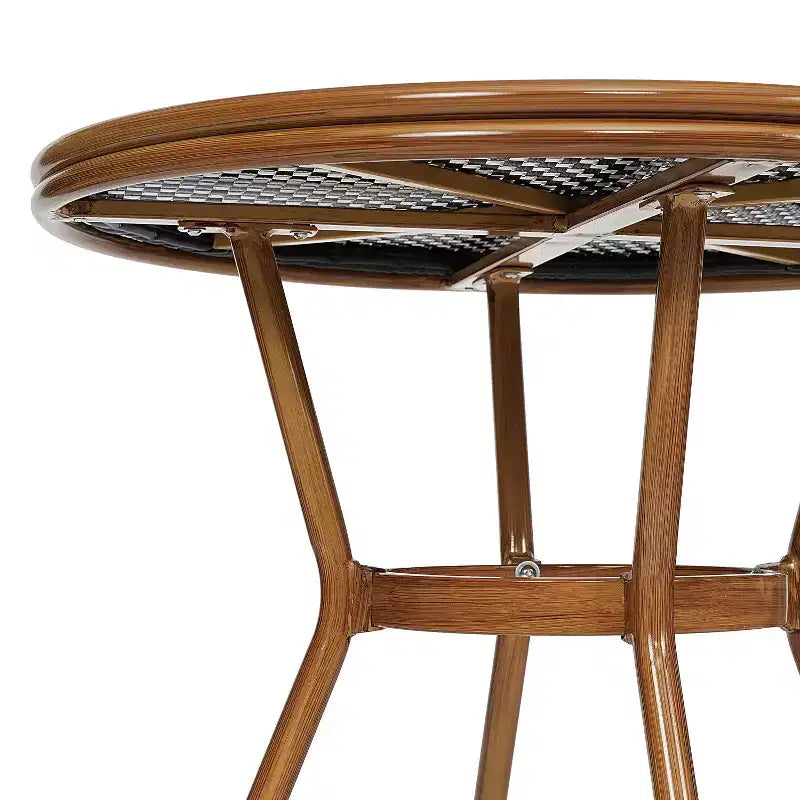 Table et chaises style bistrot — Comprenant un plateau en verre et une fabrication en osier PE