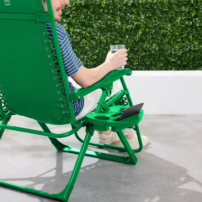 Fauteuil inclinable de patio pliant antigravité monochrome avec plateau latéral et appuie-tête