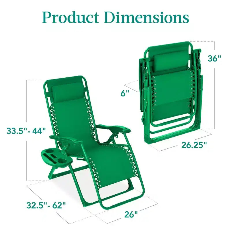 Fauteuil inclinable de patio pliant antigravité monochrome avec plateau latéral et appuie-tête