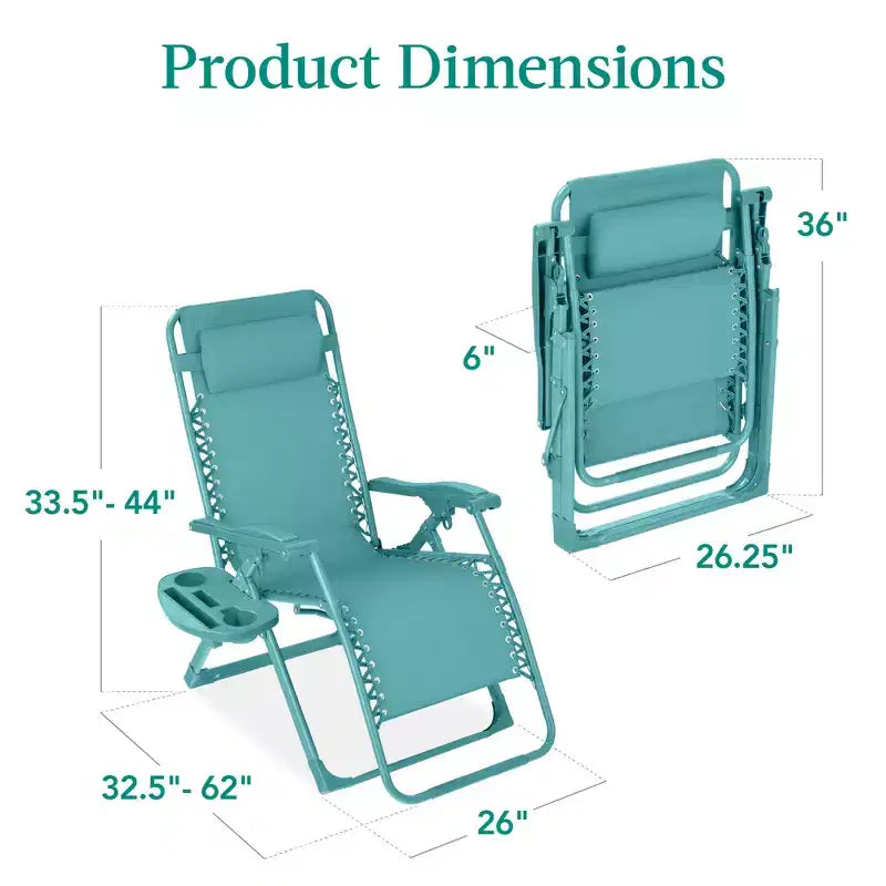 Fauteuil inclinable de patio pliant antigravité monochrome avec plateau latéral et appuie-tête