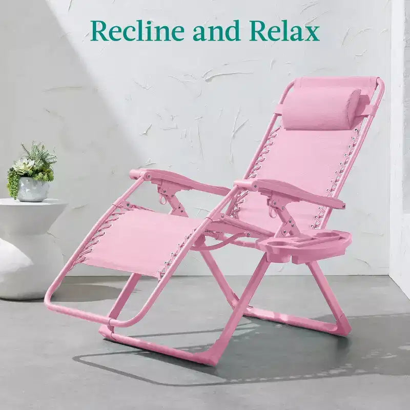 Fauteuil inclinable de patio pliant antigravité monochrome avec plateau latéral et appuie-tête