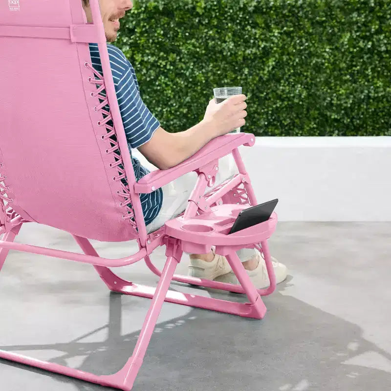Fauteuil inclinable de patio pliant antigravité monochrome avec plateau latéral et appuie-tête