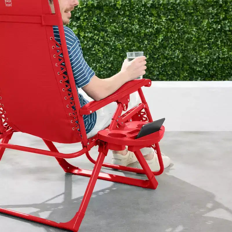 Fauteuil inclinable de patio pliant antigravité monochrome avec plateau latéral et appuie-tête