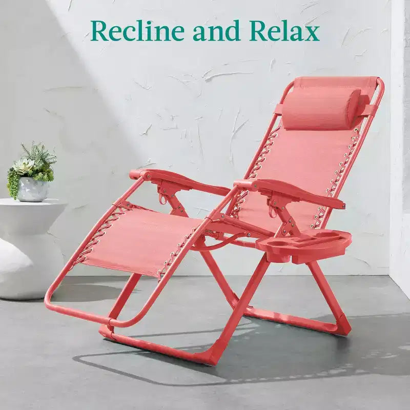Fauteuil inclinable de patio pliant antigravité monochrome avec plateau latéral et appuie-tête