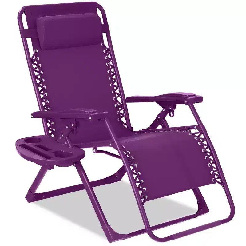 Fauteuil inclinable de patio pliant antigravité monochrome avec plateau latéral et appuie-tête