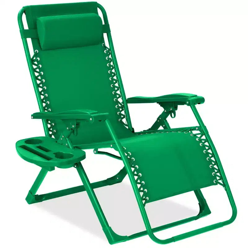 Fauteuil inclinable de patio pliant antigravité monochrome avec plateau latéral et appuie-tête