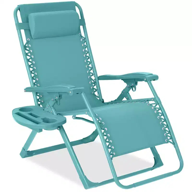 Fauteuil inclinable de patio pliant antigravité monochrome avec plateau latéral et appuie-tête
