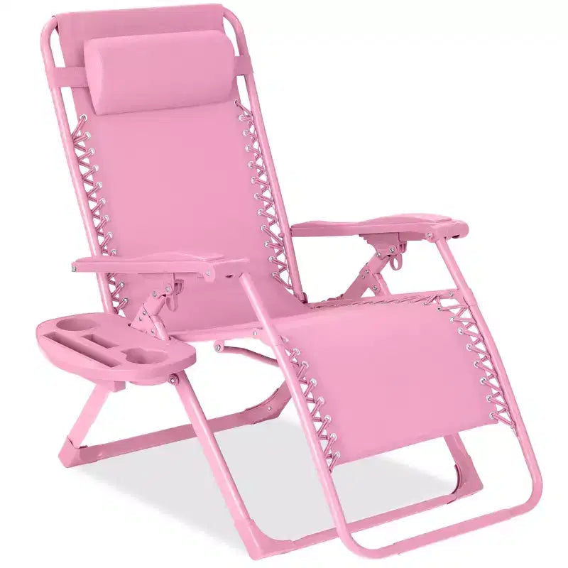 Fauteuil inclinable de patio pliant antigravité monochrome avec plateau latéral et appuie-tête