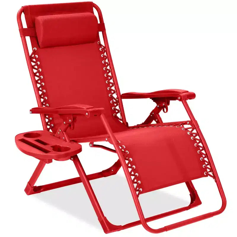 Fauteuil inclinable de patio pliant antigravité monochrome avec plateau latéral et appuie-tête