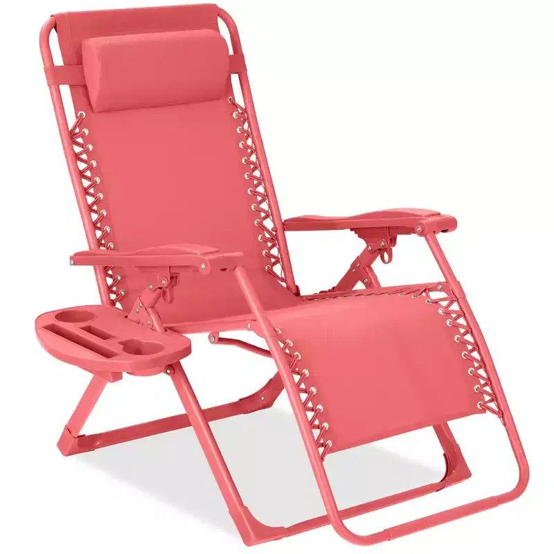 Fauteuil inclinable de patio pliant antigravité monochrome avec plateau latéral et appuie-tête