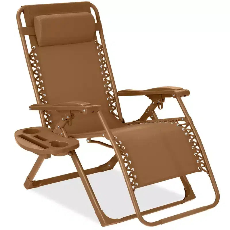 Fauteuil inclinable de patio pliant antigravité monochrome avec plateau latéral et appuie-tête