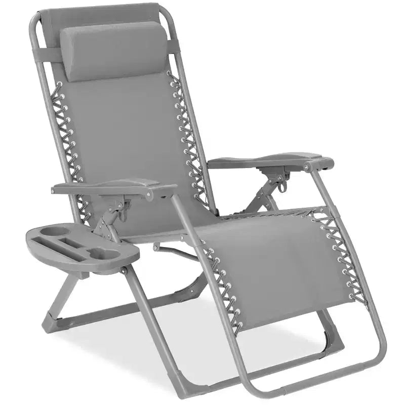 Fauteuil inclinable de patio pliant antigravité monochrome avec plateau latéral et appuie-tête