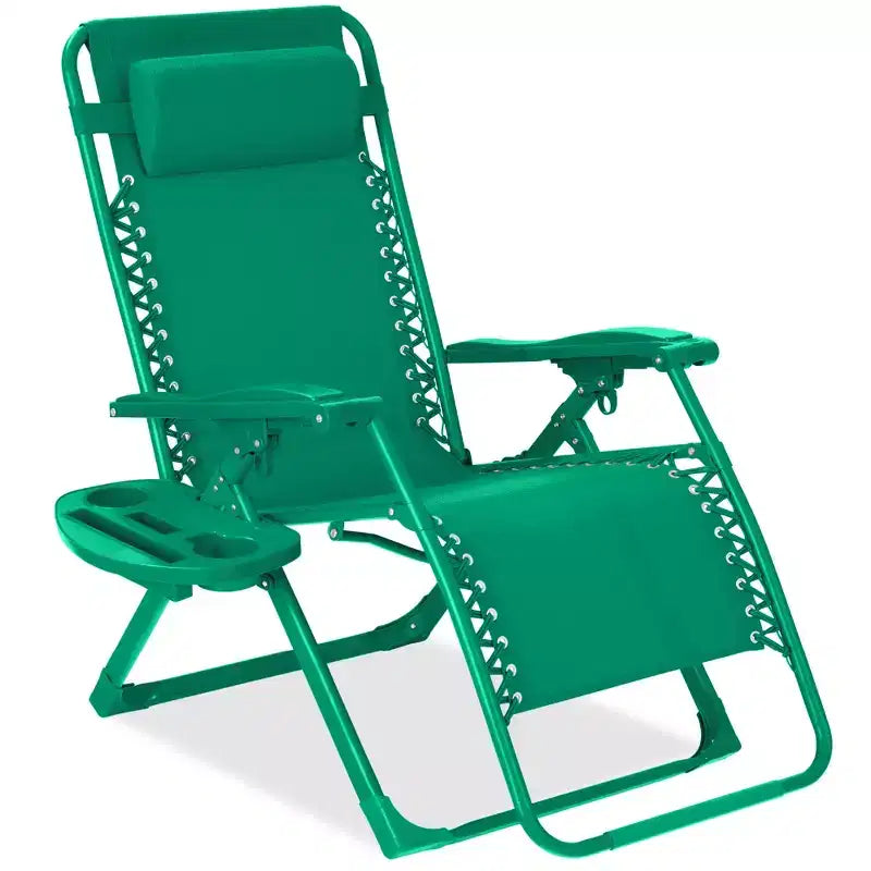 Fauteuil inclinable de patio pliant antigravité monochrome avec plateau latéral et appuie-tête