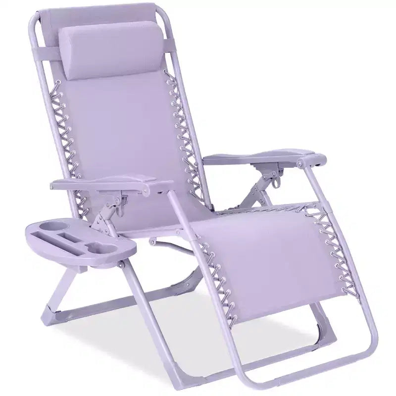 Fauteuil inclinable de patio pliant antigravité monochrome avec plateau latéral et appuie-tête