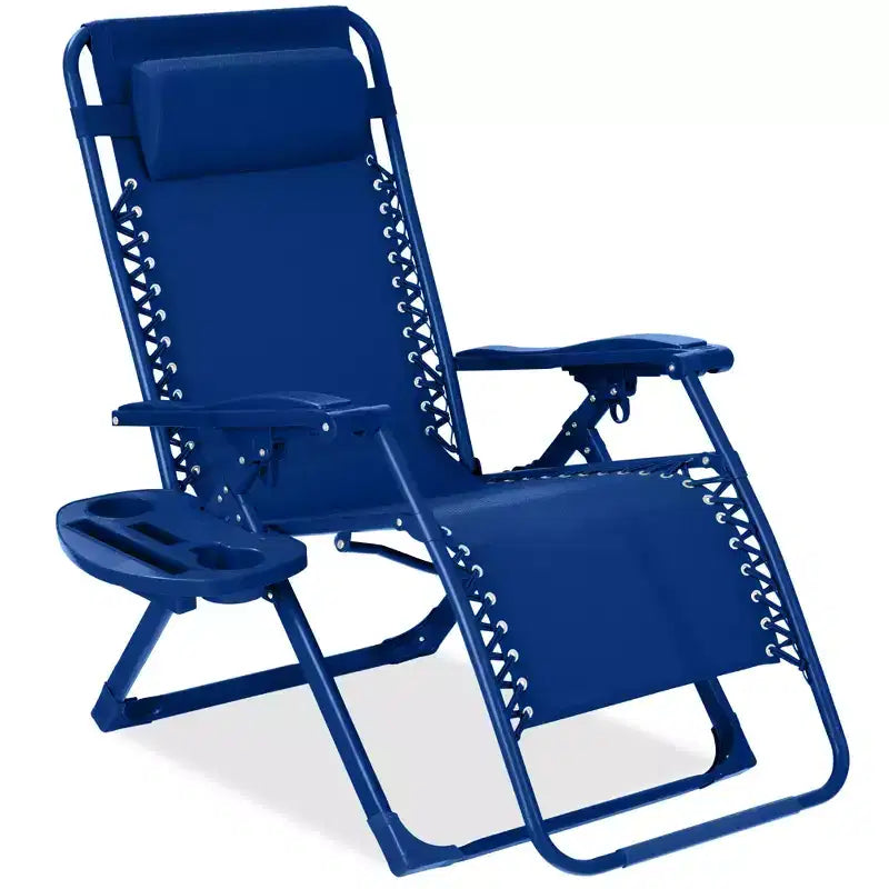 Fauteuil inclinable de patio pliant antigravité monochrome avec plateau latéral et appuie-tête