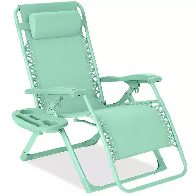 Fauteuil inclinable de patio pliant antigravité monochrome avec plateau latéral et appuie-tête