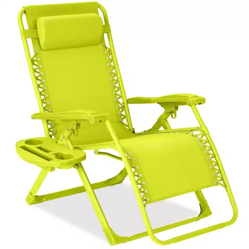 Fauteuil inclinable de patio pliant antigravité monochrome avec plateau latéral et appuie-tête