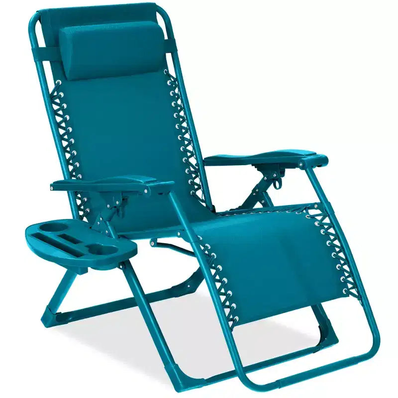 Fauteuil inclinable de patio pliant antigravité monochrome avec plateau latéral et appuie-tête