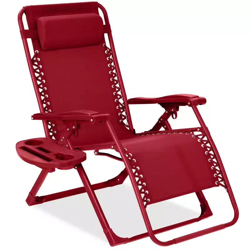 Fauteuil inclinable de patio pliant antigravité monochrome avec plateau latéral et appuie-tête