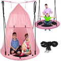 Hanging Saucer Swing for Outdoor Fun with Detachable Play Tent, 600 lbs Capacity, Pink